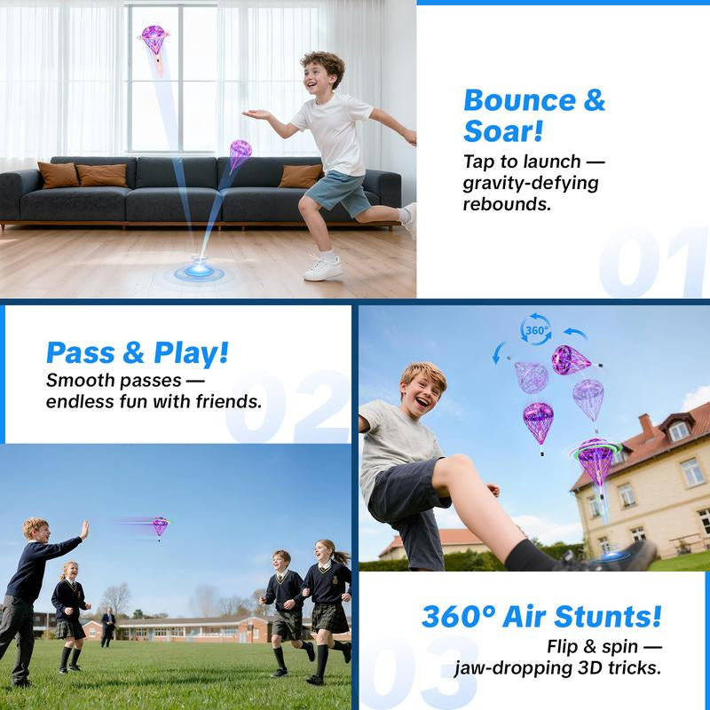 【2025 Halloween】 Flystars Hand Operated Flying Orb Ball Drone with LED Lights, Magic Durable Boomerang Hover Spinner, Quick USB-C Rechargeable, Indoor & Outdoor Fun Fidget Toy, Birthday Gift for Kids & Teens 6+, Gifts for Halloween, Easter, and Christmas