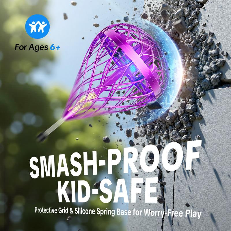 【2025 Halloween】 Flystars Hand Operated Flying Orb Ball Drone with LED Lights, Magic Durable Boomerang Hover Spinner, Quick USB-C Rechargeable, Indoor & Outdoor Fun Fidget Toy, Birthday Gift for Kids & Teens 6+, Gifts for Halloween, Easter, and Christmas