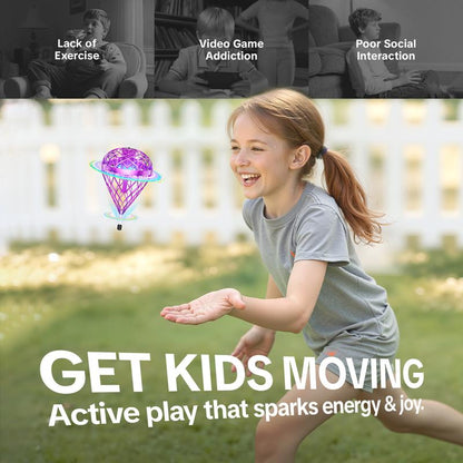 【2025 Halloween】 Flystars Hand Operated Flying Orb Ball Drone with LED Lights, Magic Durable Boomerang Hover Spinner, Quick USB-C Rechargeable, Indoor & Outdoor Fun Fidget Toy, Birthday Gift for Kids & Teens 6+, Gifts for Halloween, Easter, and Christmas